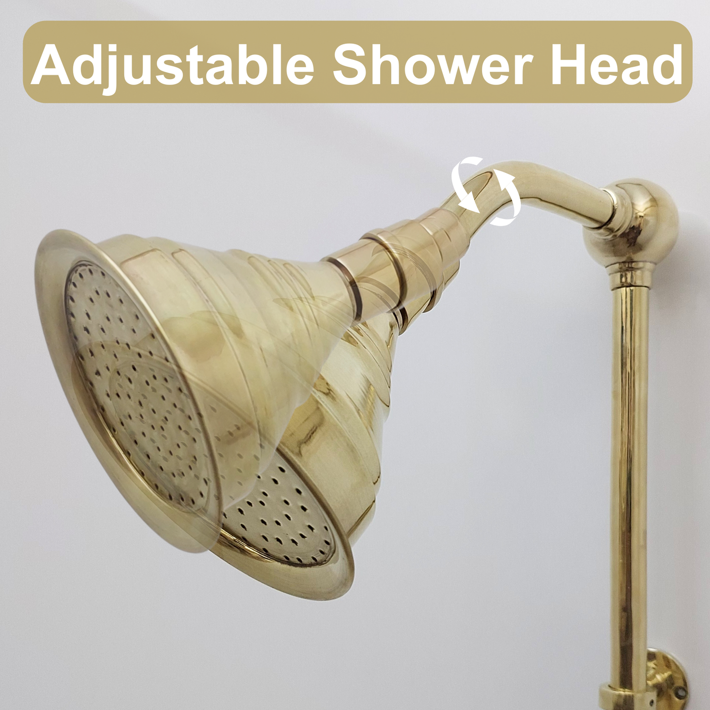 Unlacquered Brass Shower System with Adjustable Round Shower Head, Handheld Shower Head, Tub Filler, and Cross Handles - Ref: SSAH8TFC