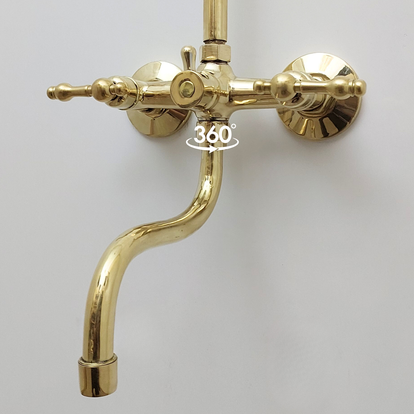 Unlacquered Brass Shower System with Adjustable Round Shower Head, Handheld Shower Head, Tub Filler, and Lever Handles - Ref: SSAH8TFL