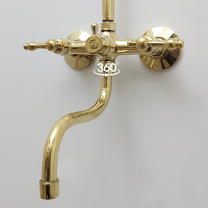 Unlacquered Brass Shower System with Adjustable Round Shower Head, Tub Filler, and Lever Handles - Ref: SSA8TFL