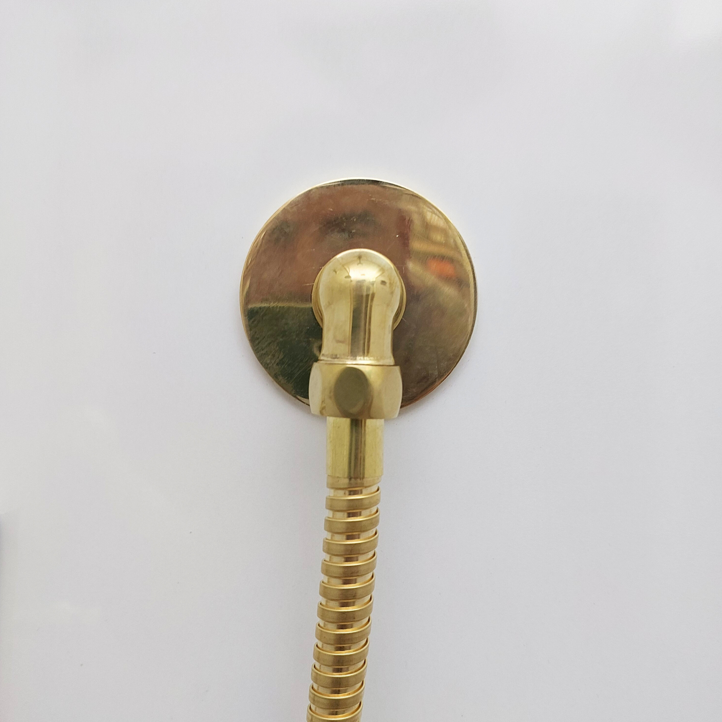 Unlacquered Brass Shower System with Central Brass Plaque and Cross Handles, Bridge Arm Round Rain Shower Head - Ref: SSPH-UBC