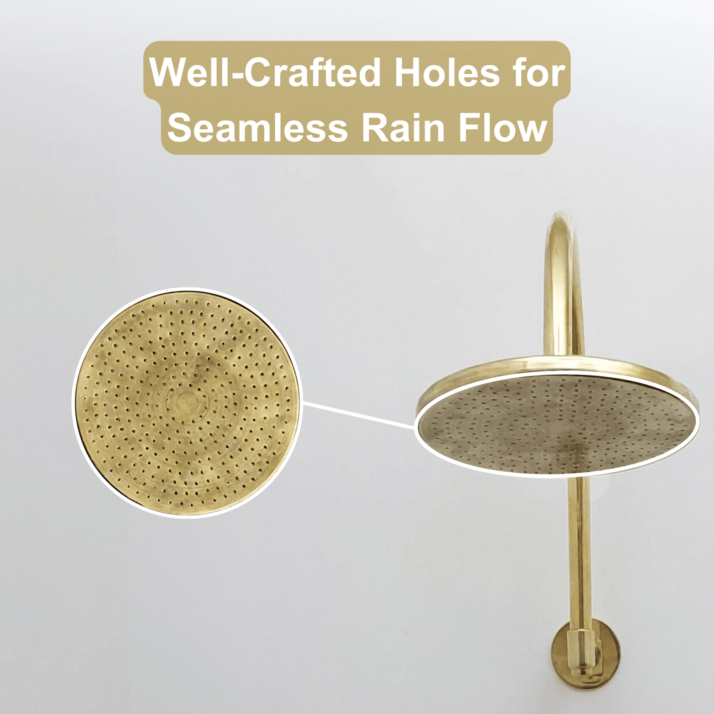 Unlacquered Brass Shower System with Central Brass Plaque and Lever Handles, Bridge Arm Flat Round Rain Shower Head - Ref: SSPH-FUBL