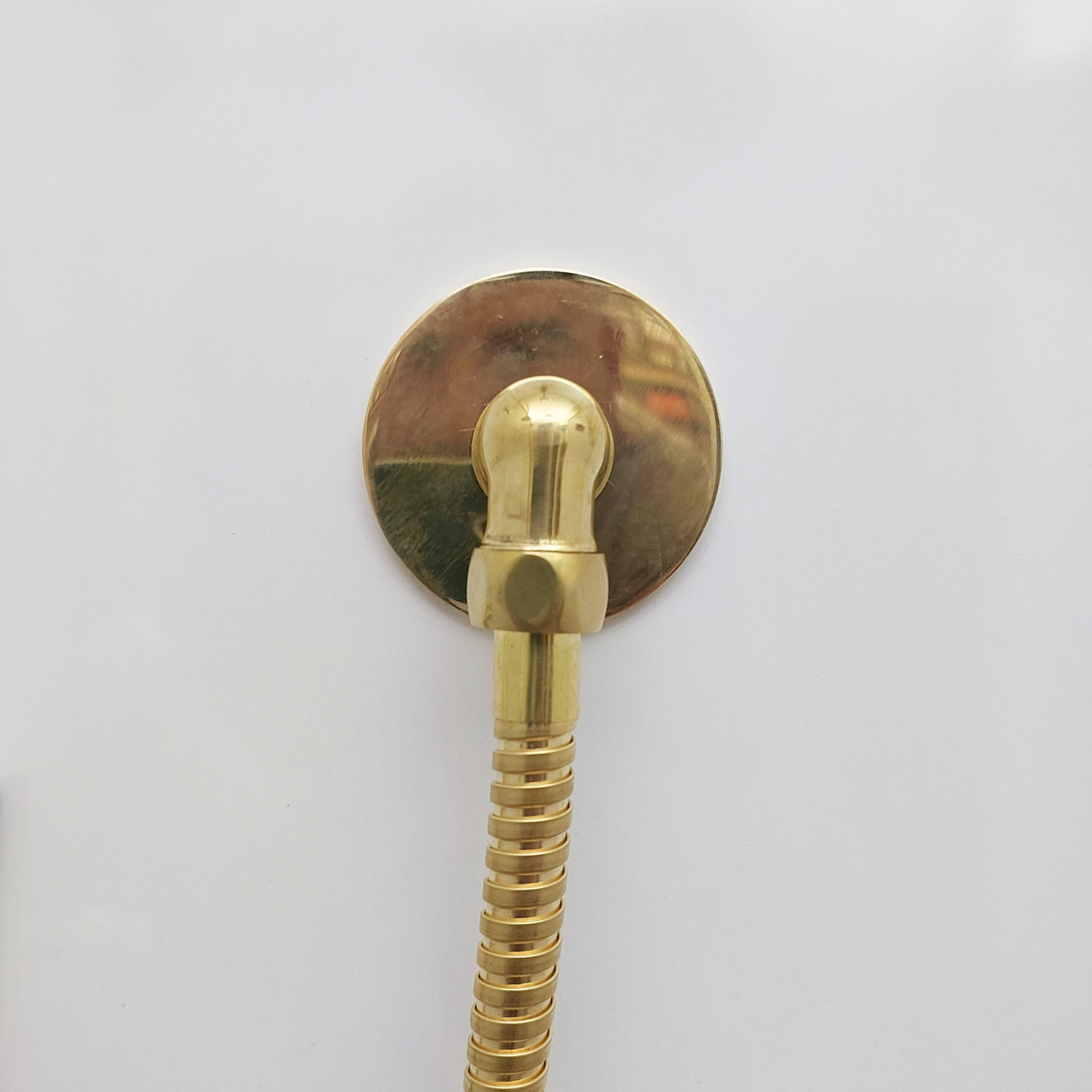 Unlacquered Brass Shower System with Central Brass Plaque and Lever Handles, Bridge Arm Round Rain Shower Head - Ref: SSPH-UBL