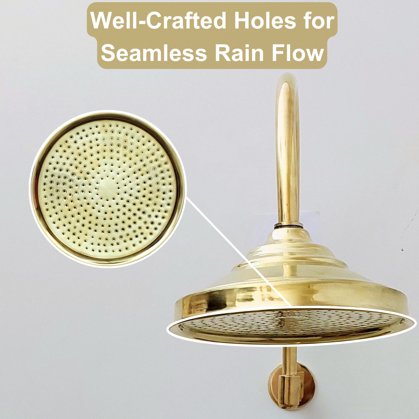 Unlacquered Brass Shower System with Central Brass Plaque and Lever Handles, Bridge Arm Round Rain Shower Head - Ref: SSPH-UBL