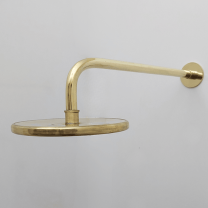 Unlacquered Brass Shower System with Flat Round Rain Shower Head, Central Brass Plaque and Lever Handles - Ref: SSPH2-FUBL