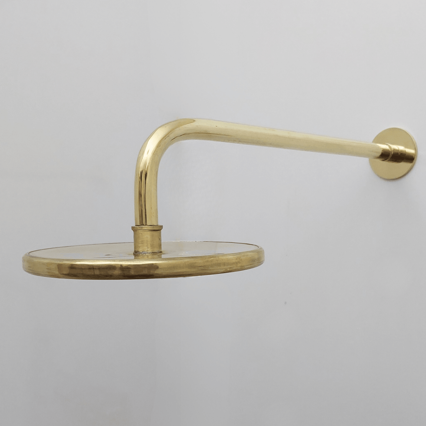 Unlacquered Brass Shower System with Flat Round Rain Shower Head, Central Brass Plaque and Cross Handles - Ref: SSPH2-FUBC