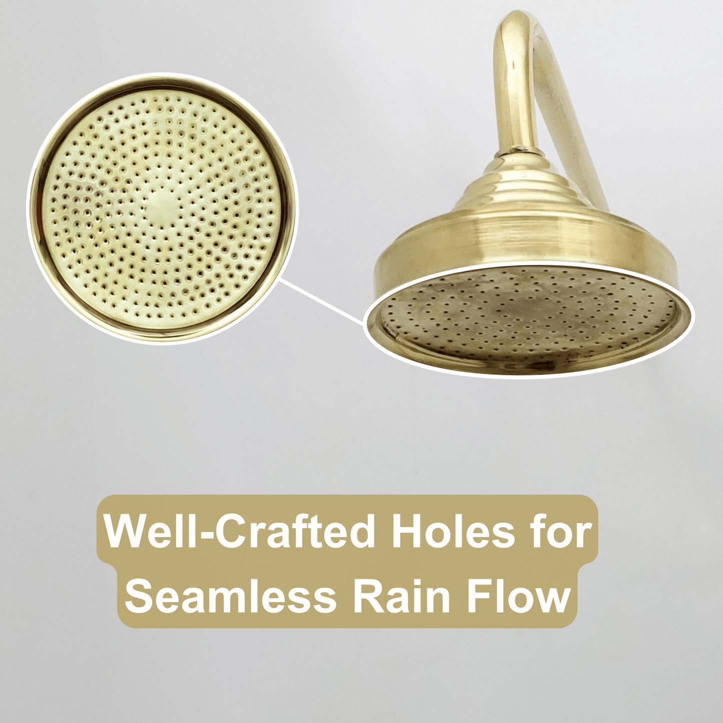 Unlacquered Brass Shower System with Round Rain Shower Head, Central Brass Plaque and Cross Handles - Ref: SSPH2-UBC