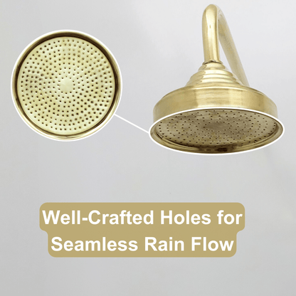 Unlacquered Brass Shower System with Round Rain Shower Head, Central Brass Plaque and Cross Handles - Ref: SSPH2-UBC