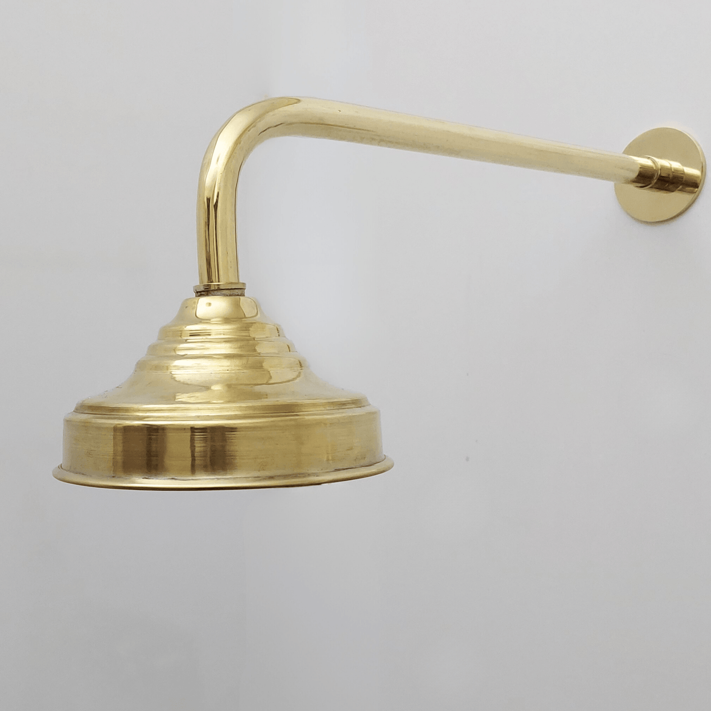 Unlacquered Brass Shower System with Round Rain Shower Head, Central Brass Plaque and Cross Handles - Ref: SSPH2-UBC