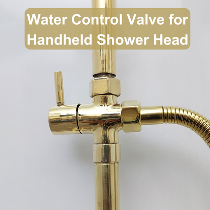 Unlacquered Brass Shower System with Round Shower Head, Handheld Shower Head, Tub Filler, and Cross Handles - Ref: SSH8TFC