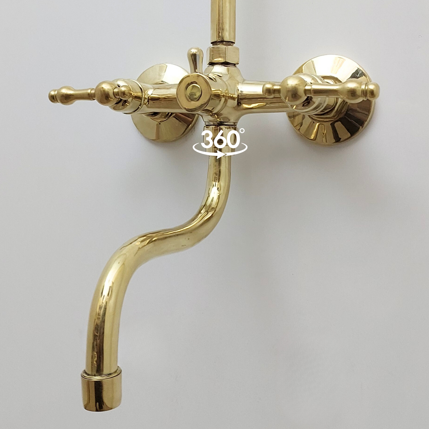 Unlacquered Brass Shower System with Round Shower Head, Tub Filler, and Lever Handles - Ref: SS8TFL