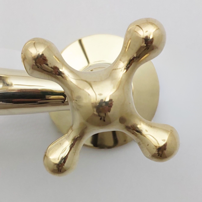 Unlacquered Brass Wall Mount Faucet, Solid Brass Bridge Faucet with Cross Handles - Ref: WFUBC001