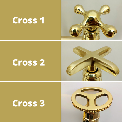 Unlacquered Brass Wall Mount Faucet, Solid Brass Bridge Faucet with Cross Handles - Ref: WFUBC001