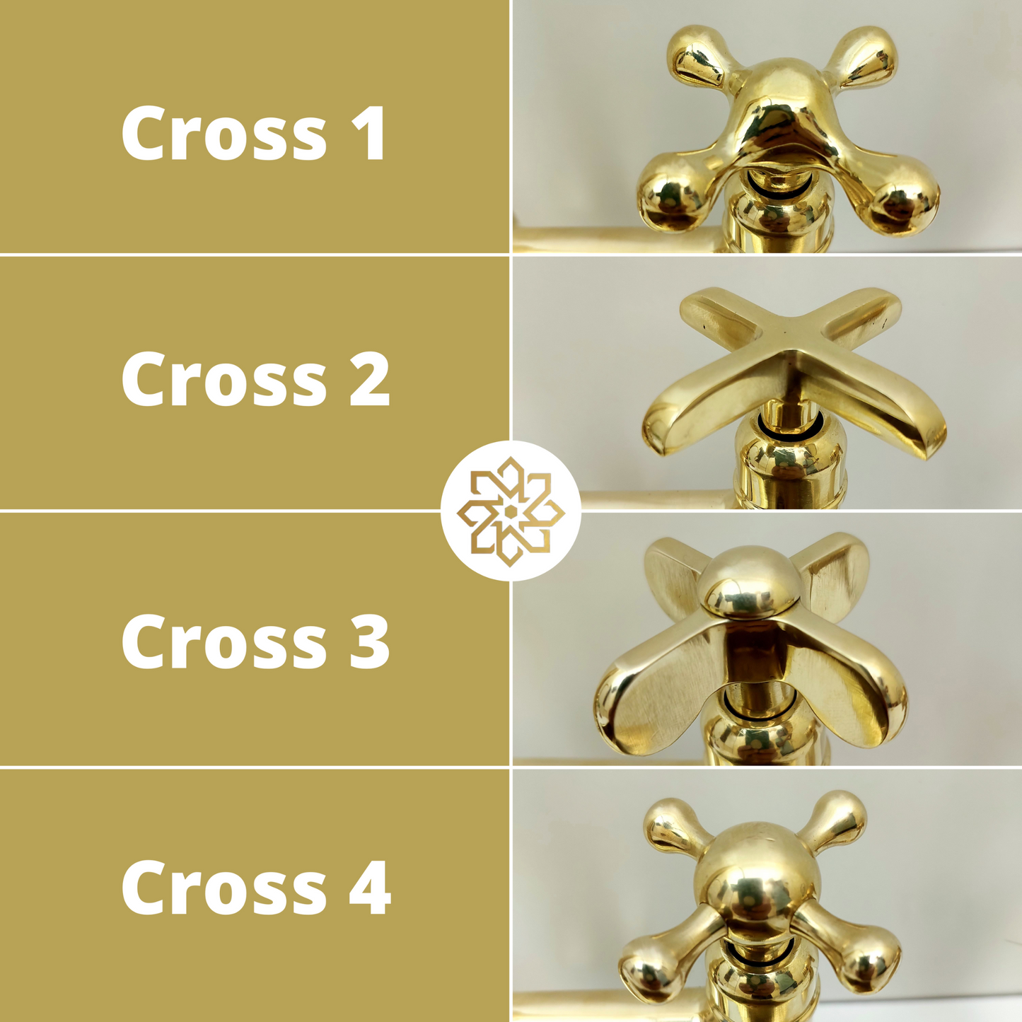 Unlacquered Brass and Copper Shower System with Round Rain Shower Head and Cross handles - Ref: SS-UBC-C-001