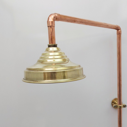 Unlacquered Brass and Copper Shower System with Round Rain Shower Head and Cross handles - Ref: SS-UBC-C-001