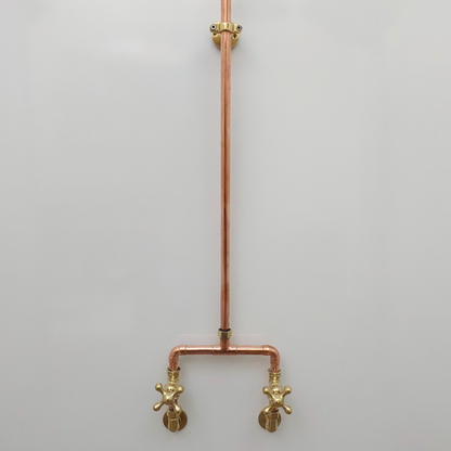 Unlacquered Brass and Copper Shower System with Round Rain Shower Head and Cross handles - Ref: SS-UBC-C-001