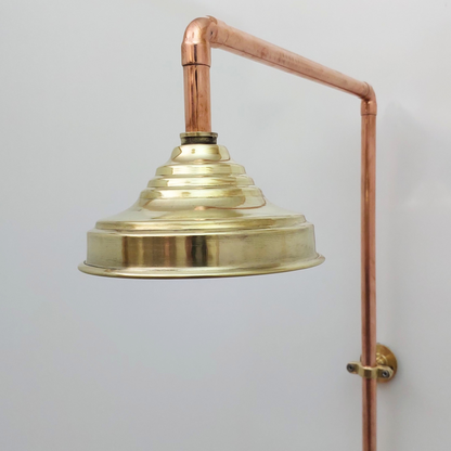 Unlacquered Brass and Copper Shower System with Round Rain Shower Head and Lever handles - Ref: SS-UBC-L-001