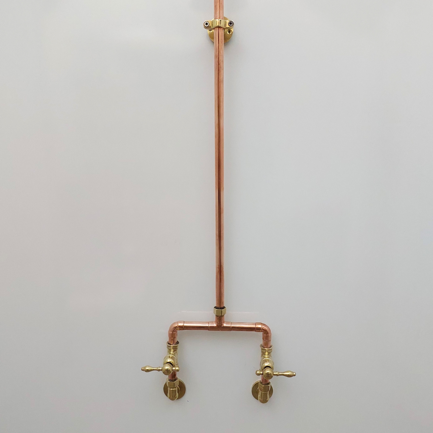 Unlacquered Brass and Copper Shower System with Round Rain Shower Head and Lever handles - Ref: SS-UBC-L-001