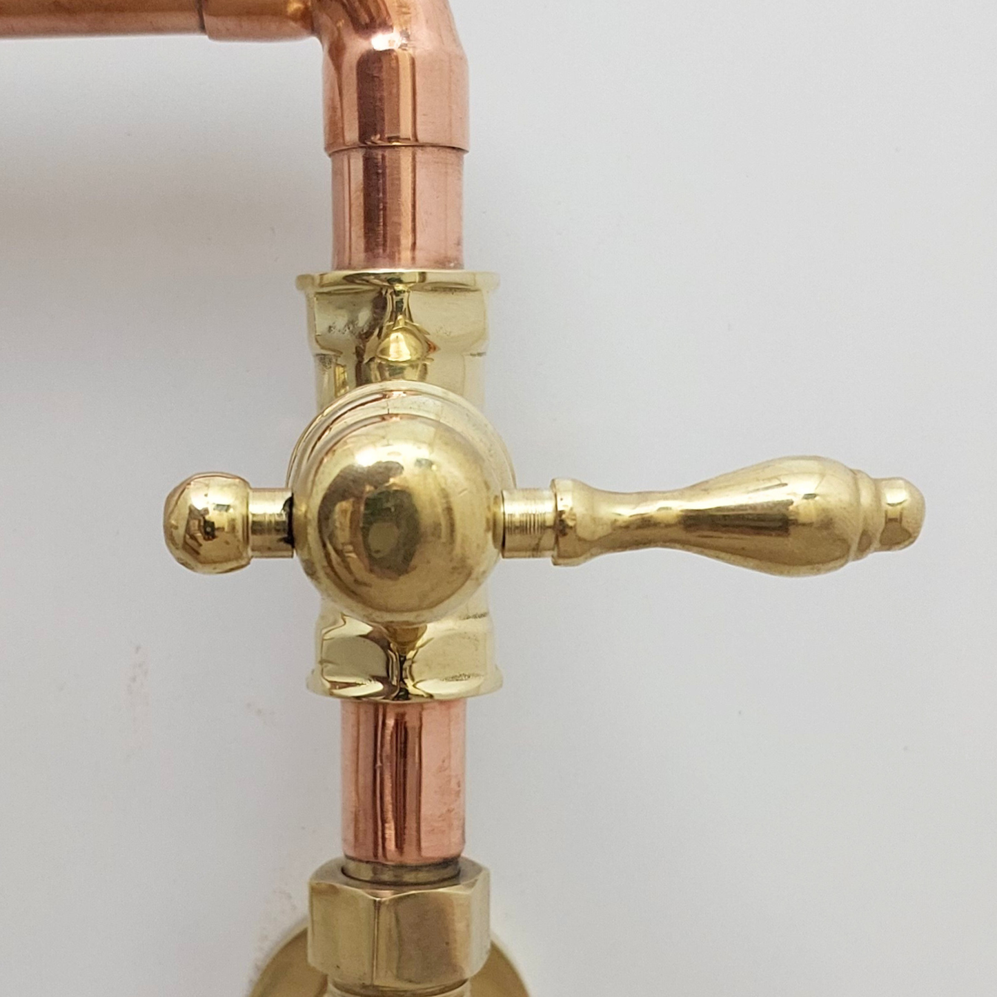 Unlacquered Brass and Copper Shower System with Round Rain Shower Head and Lever handles - Ref: SS-UBC-L-001