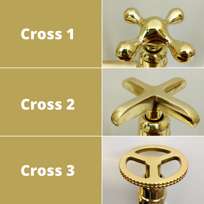 Unlacquered Brass and Resin Bridge Faucet with Sprayer, Antique Brass Faucet with Cross Handles - Ref: BFR1SC