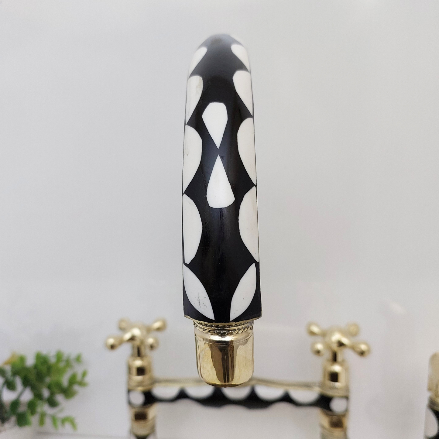 Unlacquered Brass and Resin Bridge Faucet with Sprayer, Antique Brass Faucet with Cross Handles - Ref: BFR1SC