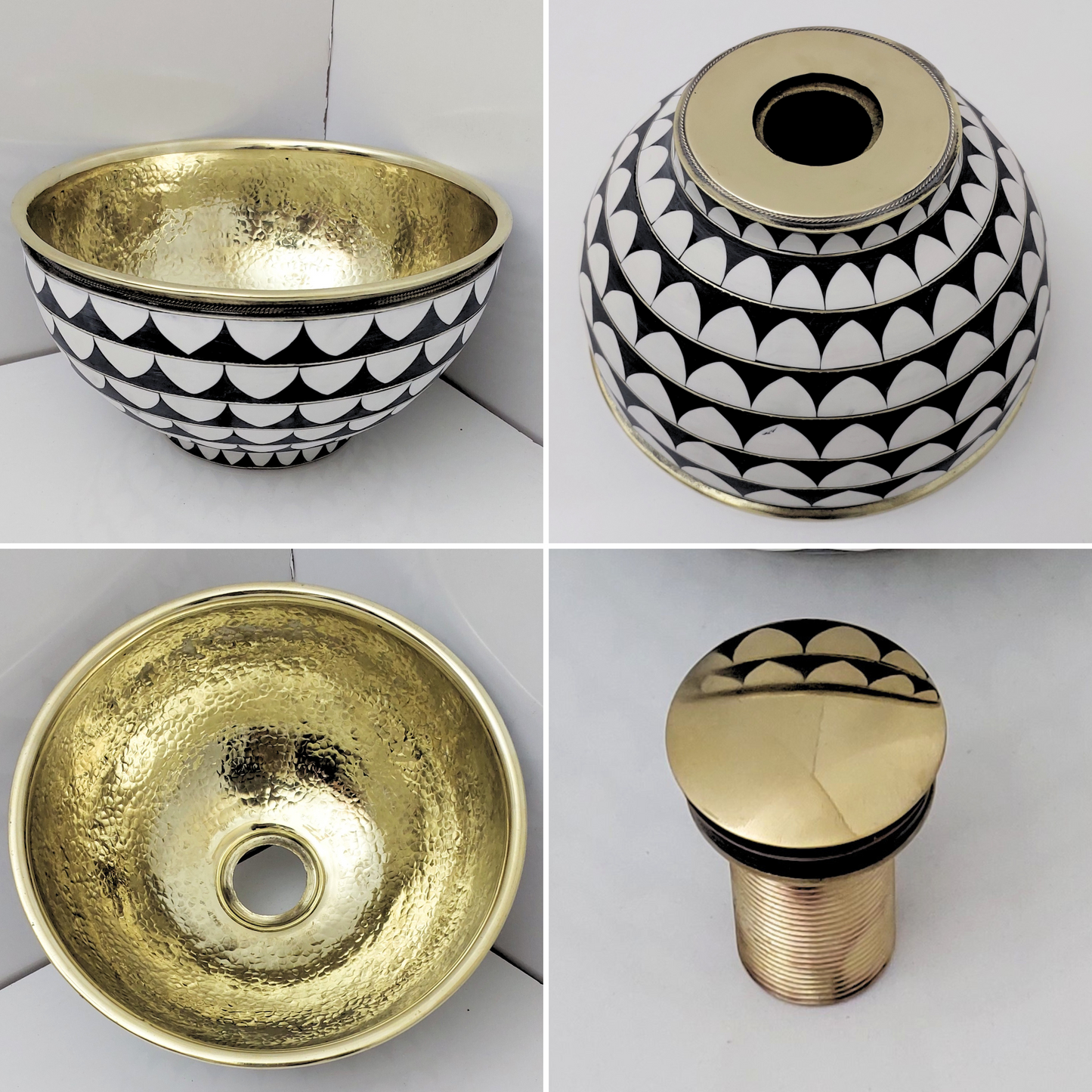 Unlacquered Brass and Resin Bathroom Sink, Hammered Brass and Resin Vanity Vessel Sink - Ref: UBSR1