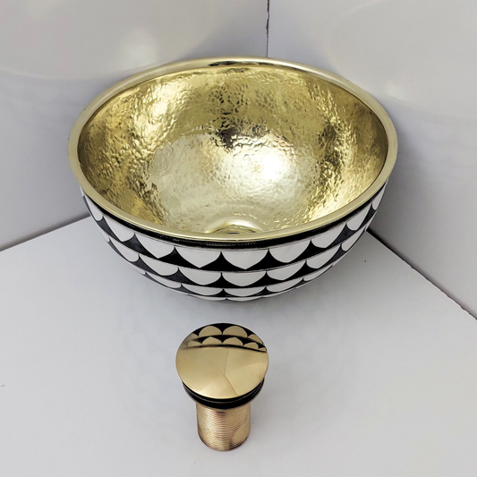 Unlacquered Brass and Resin Bathroom Sink, Hammered Brass and Resin Vanity Vessel Sink - Ref: UBSR1