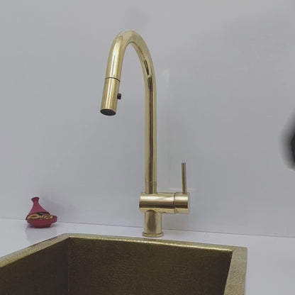 Unlacquered Brass Mixer Kitchen Faucet with Pull Down Sprayer and Single Lever - Ref: UBMFS1