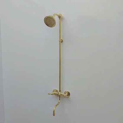 Unlacquered Brass Shower System with Round Shower Head, Tub Filler, and Lever Handles - Ref: SS8TFL