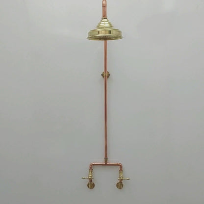 Unlacquered Brass and Copper Shower System with Round Rain Shower Head and Lever handles - Ref: SS-UBC-L-001