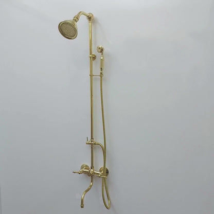 Unlacquered Brass Shower System with Adjustable Round Shower Head, Handheld Shower Head, Tub Filler, and Lever Handles - Ref: SSAH8TFL