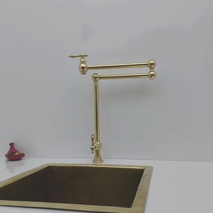 Unlacquered Brass Double Joint Pot Filler, Free standing Solid Brass Pot Filler with Lever Handle - Ref: UBDJPF1L