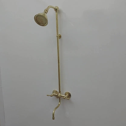 Unlacquered Brass Shower System with Adjustable Round Shower Head, Tub Filler, and Lever Handles - Ref: SSA8TFL