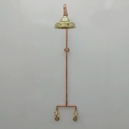 Unlacquered Brass and Copper Shower System with Round Rain Shower Head and Cross handles - Ref: SS-UBC-C-001