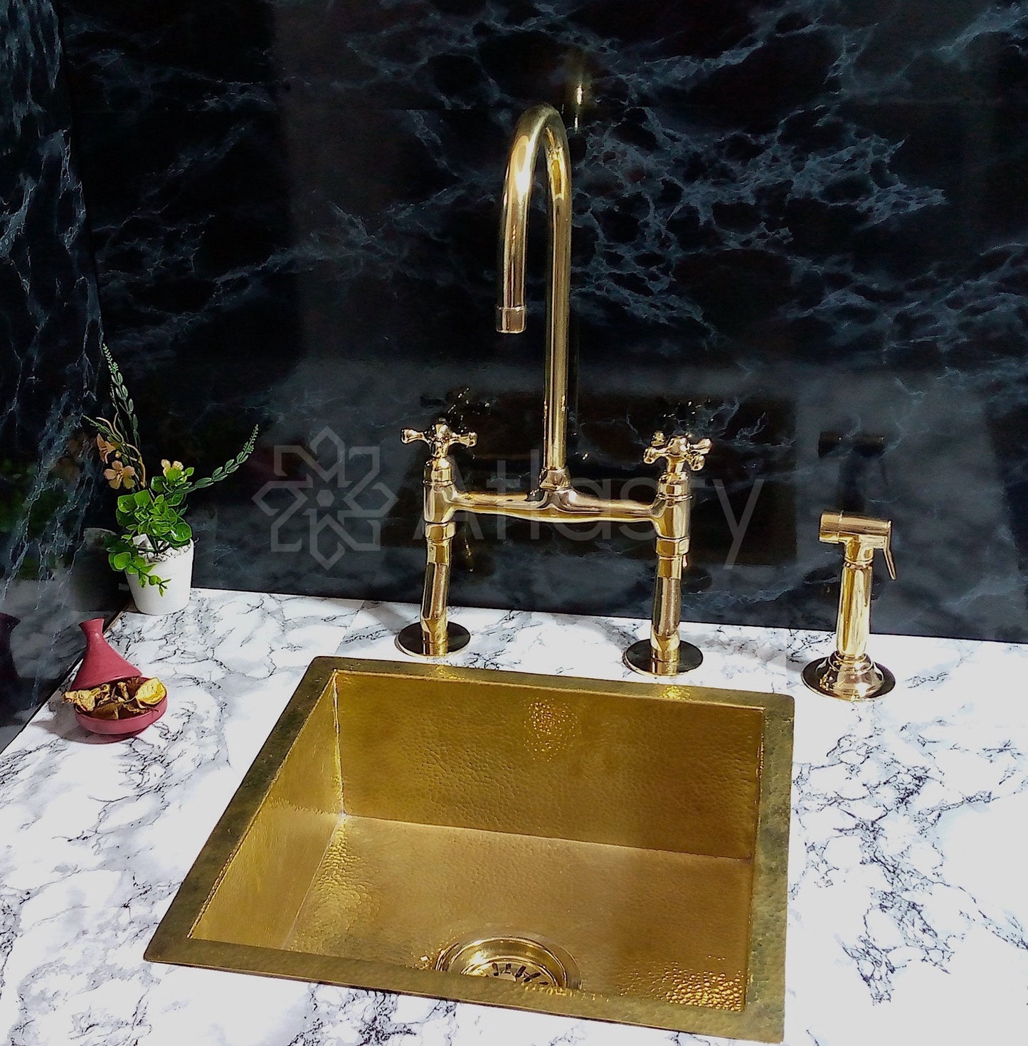 Unlacquered Brass Kitchen Island Solid, Undermount Brass Sink, Hammered Bar  Sink