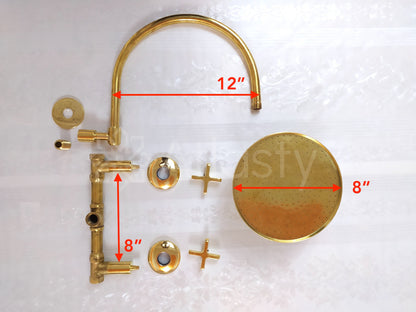 Sistema de ducha de latón antiguo con cabezal de ducha redondo y 2 manijas - Ref: ATLASS30