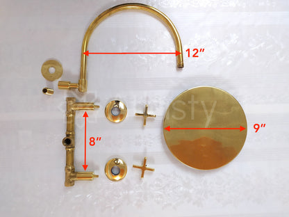 Sistema de ducha de latón antiguo con cabezal de ducha redondo y 2 manijas - Ref: ATLASS21