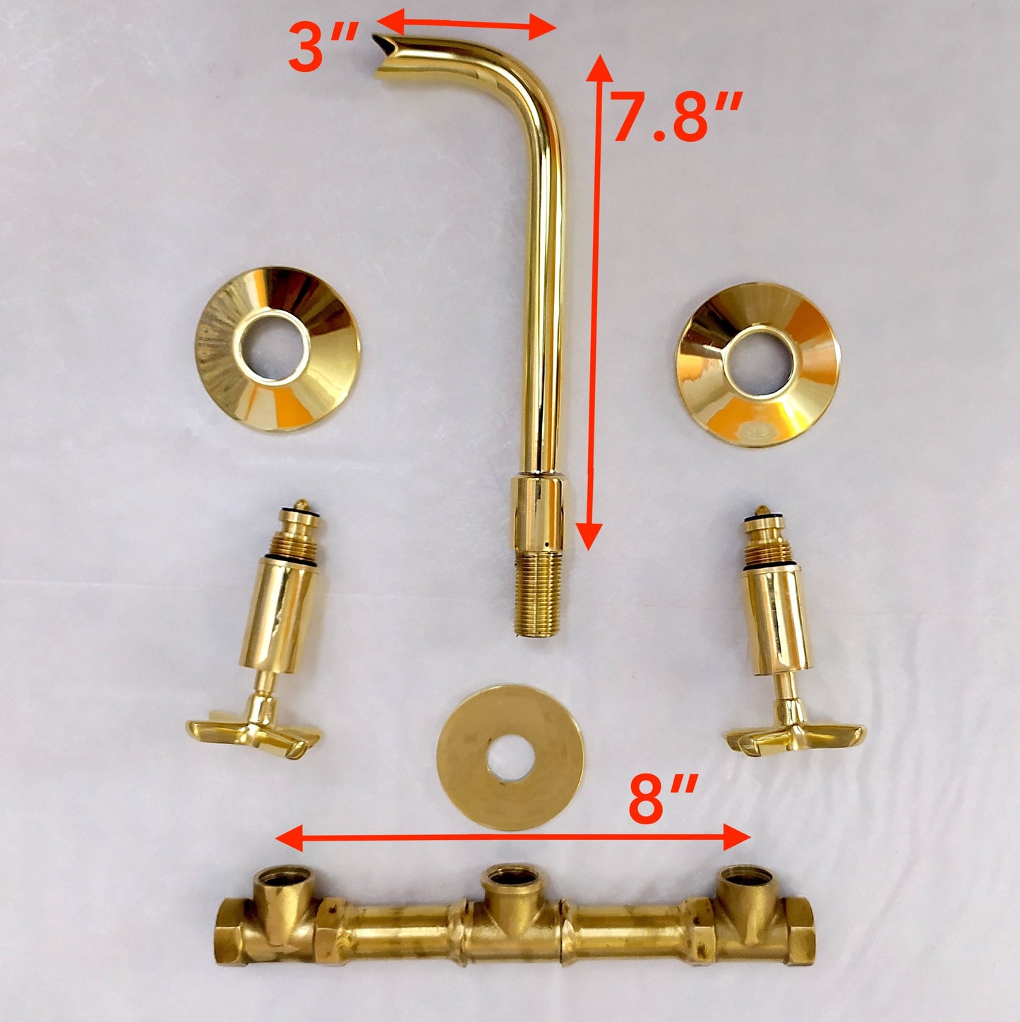 Grifo de baño de latón sin lacar para montaje en pared - Grifo para lavabo de sobremesa con manijas en cruz o de palanca y boca de serpiente