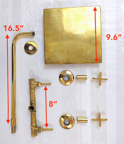 Sistema de ducha de latón antiguo con cabezal de ducha cuadrado y 2 manijas - Ref: ATLASS27