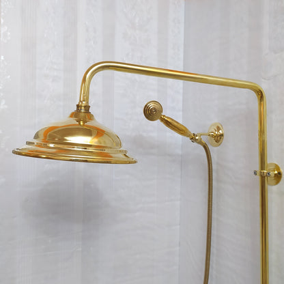 Antique Brass Shower System with Round Shower Head, Handheld Shower, and 3 Handles - Ref: ATLASS26