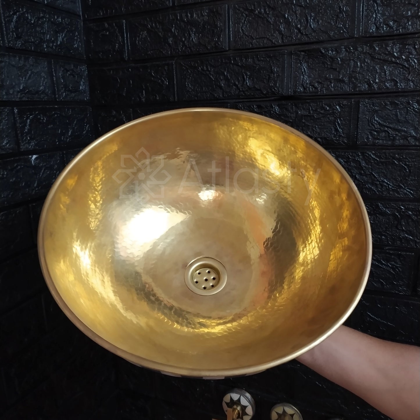 Lavabo de salle de bain en bois et laiton, vasque de salle de bain