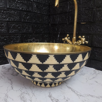 Lavabo de salle de bain en laiton | Lavabo-vasque en résine de laiton | Lavabo-vasque noir et blanc | Meubles-lavabos de salle de bain | Antique | Décoration de salle de bain