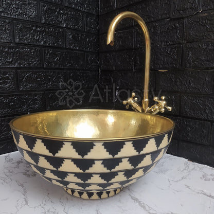 Lavabo de salle de bain en laiton | Lavabo-vasque en résine de laiton | Lavabo-vasque noir et blanc | Meubles-lavabos de salle de bain | Antique | Décoration de salle de bain