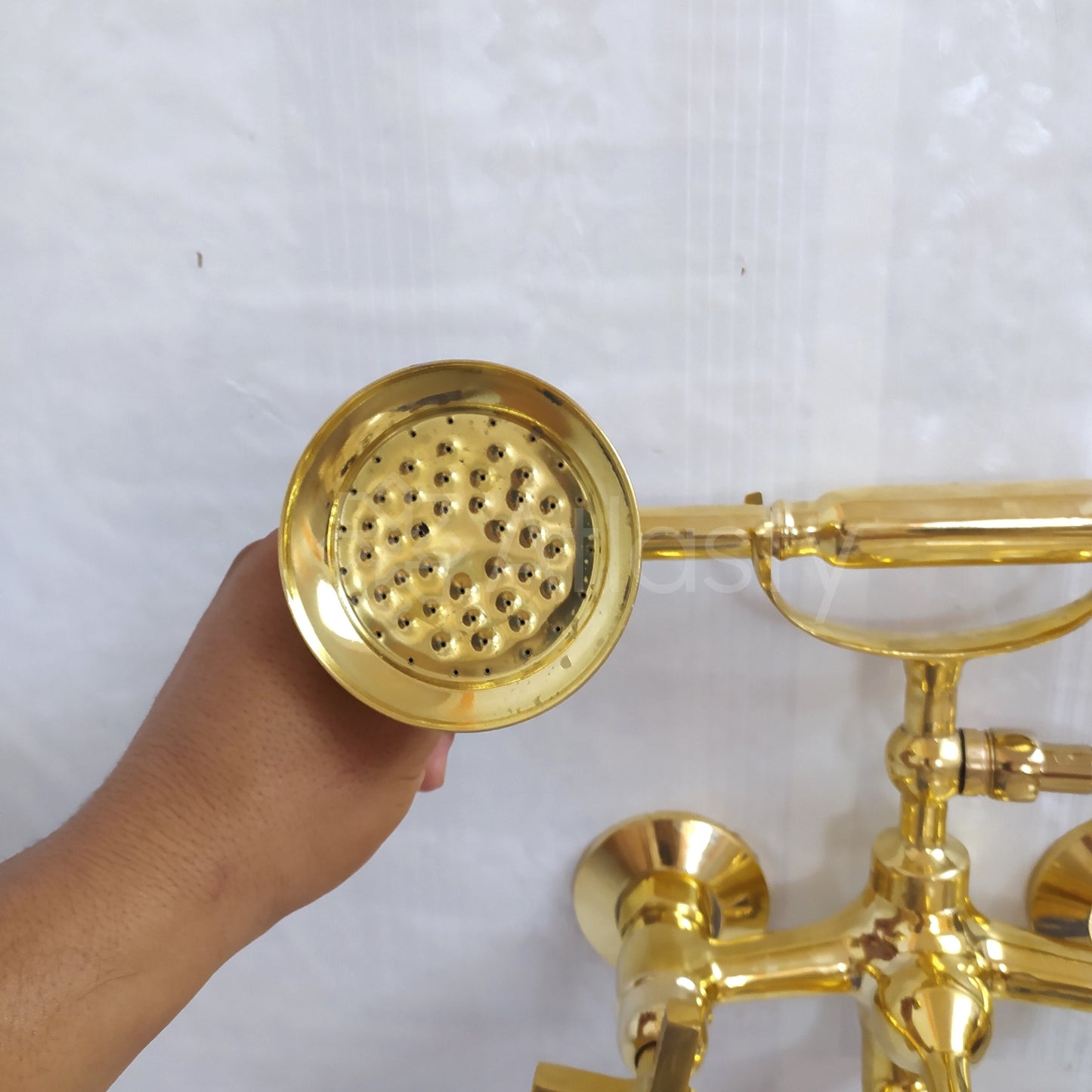 Grifo de bañera con montaje en pared de latón sin lacar, grifo de bañera con forma de teléfono, ducha de mano