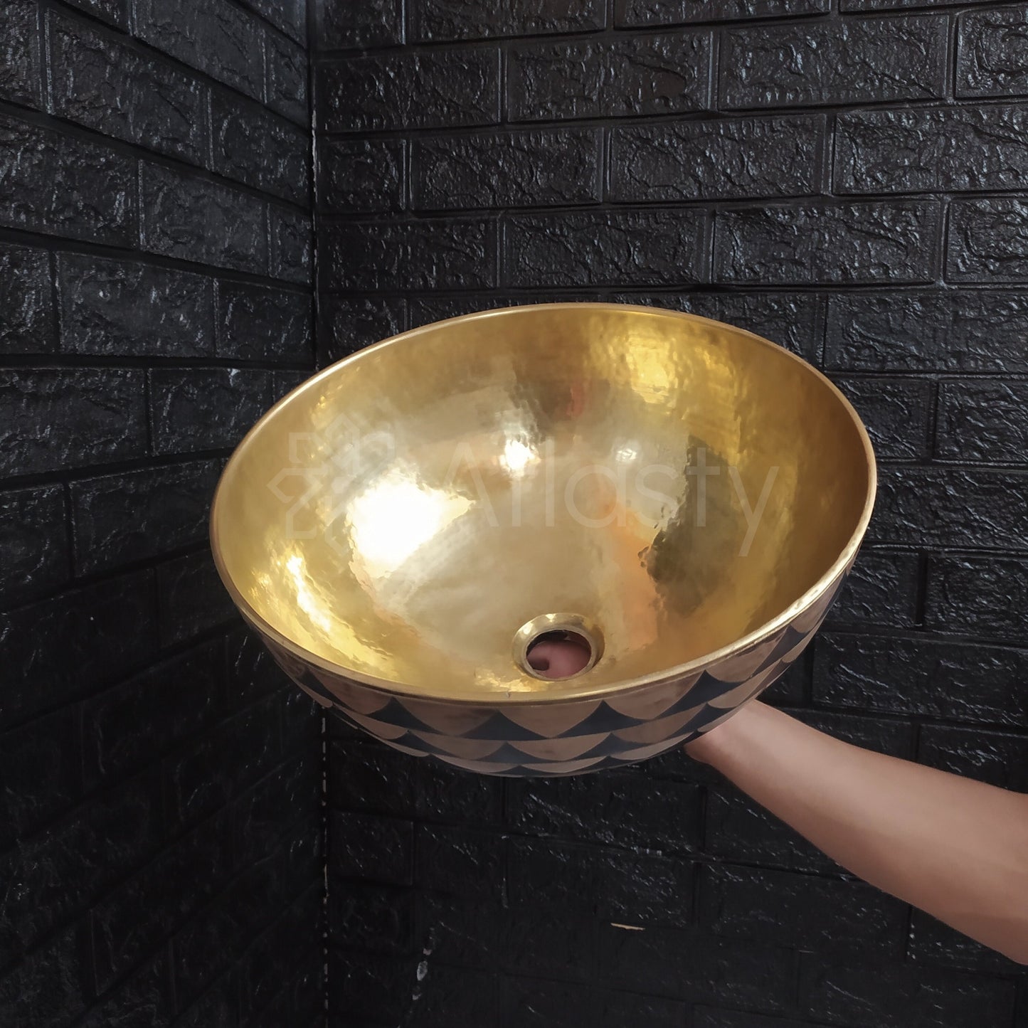 Lavabo de baño fabricado en latón y resina, diseño en negro y marrón, lavabo de pedestal