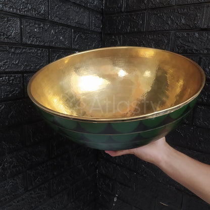 Lavabo de baño fabricado en latón y resina, diseño en negro y verde, lavabo de pedestal