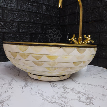 Lavabo de salle de bain en laiton et résine, motif blanc, vasque de salle de bain