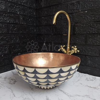 Lavabo de salle de bain en cuivre | Lavabo-vasque en résine de cuivre | Lavabo-vasque noir et blanc | Meubles-lavabos de salle de bain | Antique | Décoration de salle de bain